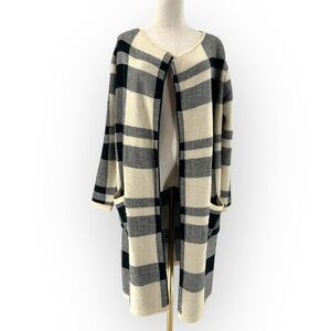Blvd Black and White Plaid Cardigan Sweater